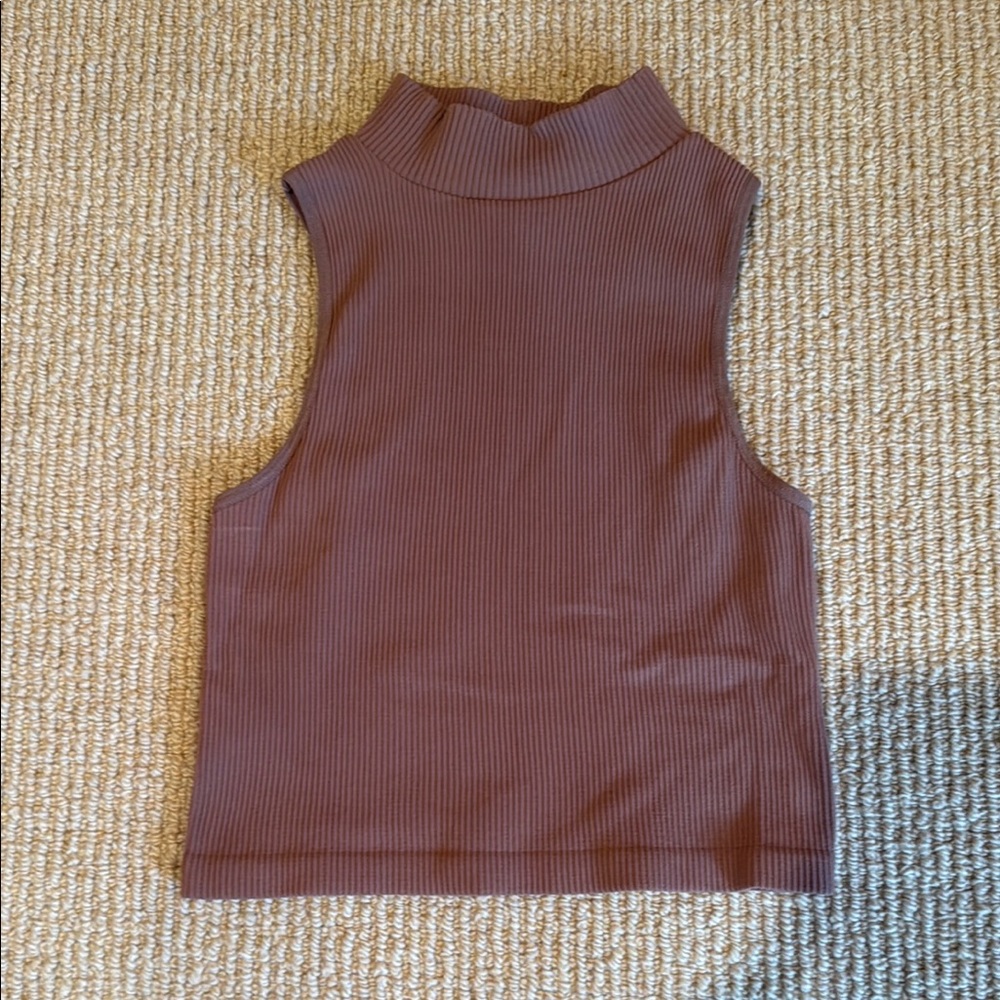 By Together Brown Crop Tank Top with Mandarin Collar